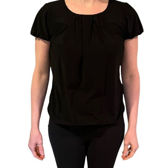 WHBM Black Crew Neck Pleated Blouse - Picture 6 of 12